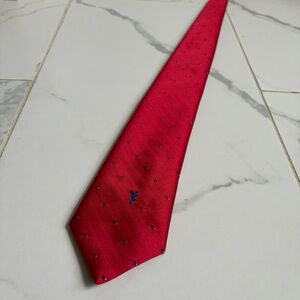 Vintage 1980s 80s Yves Saint Laurent Silk Neck Tie Red Blue Polka Dot YSL